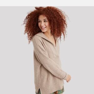 Aerie Womens Sweater Brown CozyUp Waffle Hoodie V Neck Pullover Stretch medium